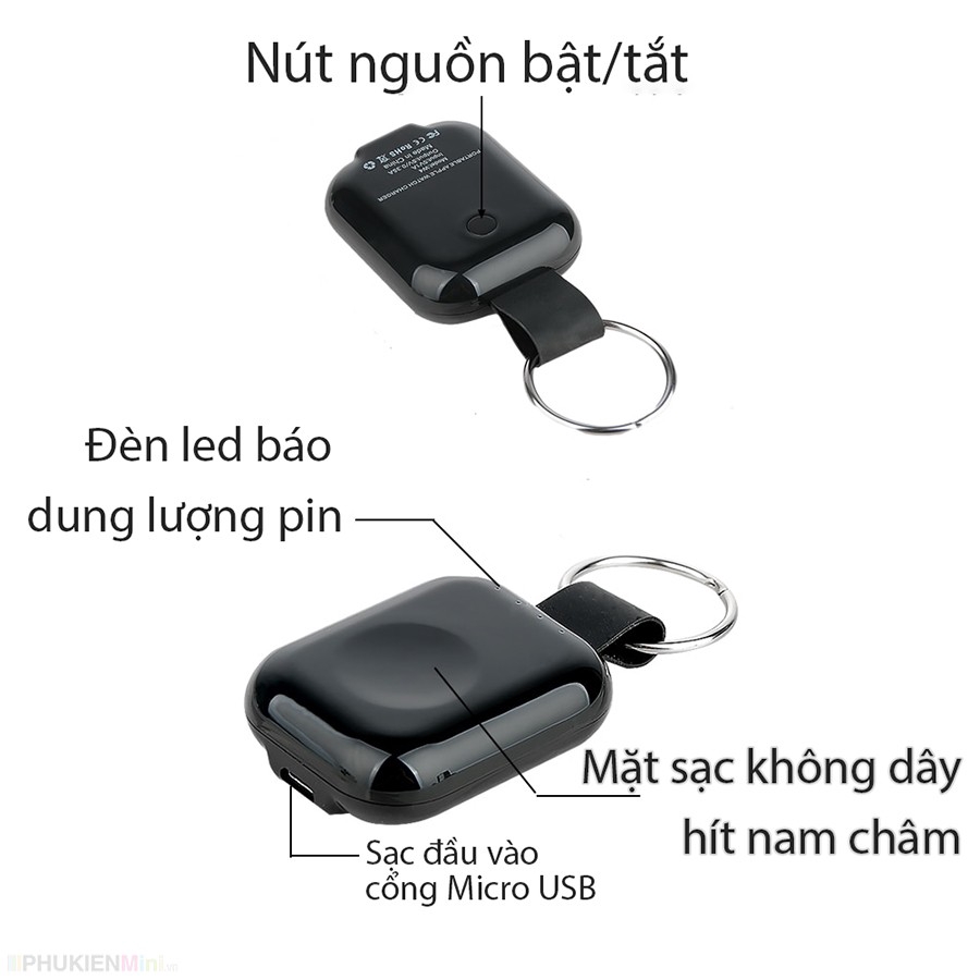 Pin sạc dự phòng không dây mini, mặt hít nam châm cho Apple Watch series 1/2/3/4 dung l