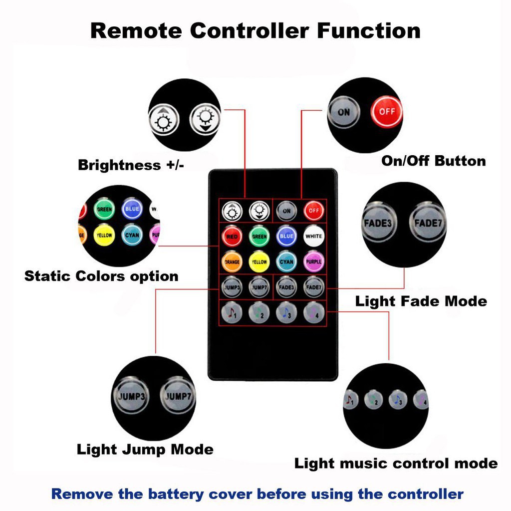 Đèn LED với đèn RGB cho xe hơi SMD5050 DC5V 12V chống thấm nước đèn linh hoạt cho xe hơi với âm nhạc kích hoạt đèn neon 4PCS 36LED với USB