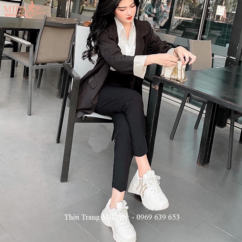 Quần tây đi học làm công sở nữ lưng cao ống đứng dáng dài - Quần baggy vải cạp cao màu đen dày dặn phối áo sơ mi đẹp