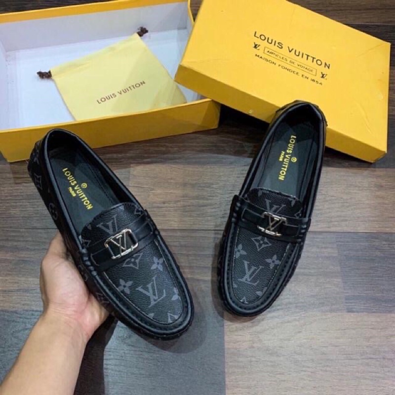 Giày lười lv nam da lộn đế đúc tăng chiều cao, giày moca lv hàng Fullbox.