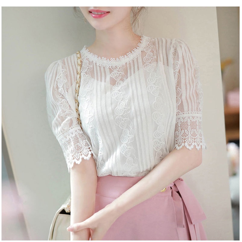 Áo Kiểu Tay Ngắn Phối Ren Thời Trang Mùa Hè Cho Nữ