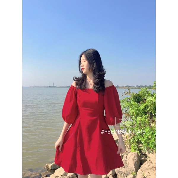 Váy cổ vuông tay bồng Tia19. Đầm trễ vai dáng xoè ulzzang ( Ảnh thật) | BigBuy360 - bigbuy360.vn