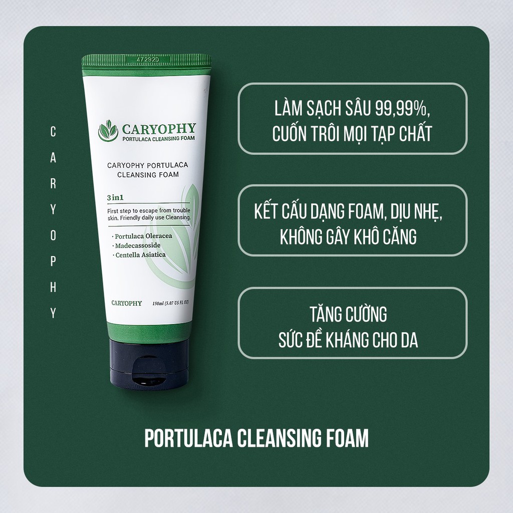 Sữa rửa mặt cho da dầu mụn da khô hàn quốc Caryophy portulaca cleansing foam 30ml | BigBuy360 - bigbuy360.vn