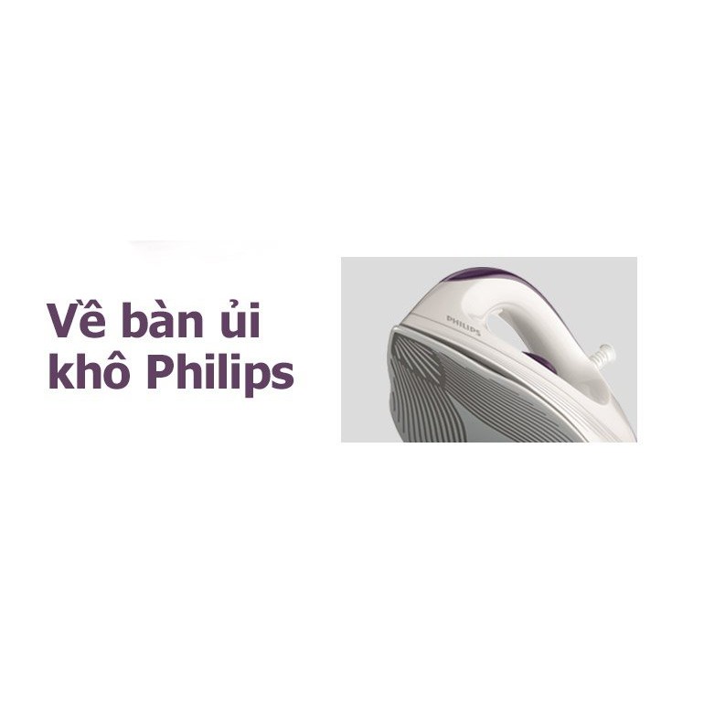 Bàn ủi khô Philips GC160 (trắng tím) - Dây dài 1.8m - Công suất 1200w - Bảo hành 12 tháng