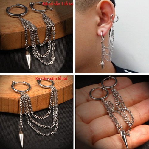 Bông Tai Nam Nữ Tua Rua Đã Bấm Hay Chưa Bấm Tai Đều Đeo Được Titan Ko Đen TT 2317 - 1 Cái