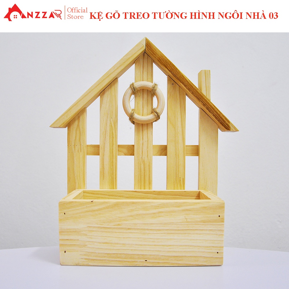 Giỏ gỗ cắm hoa treo tường Anzzar thiết kế mái nhà nan gỗ độc đáo trang trí nhà cửa GHG-01