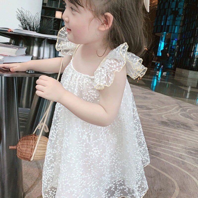 Váy bé gái, đầm bé gái, váy công chúa Váy ren chất quảng châu cao cấp, màu trắng cho bé gái từ 8-16kg