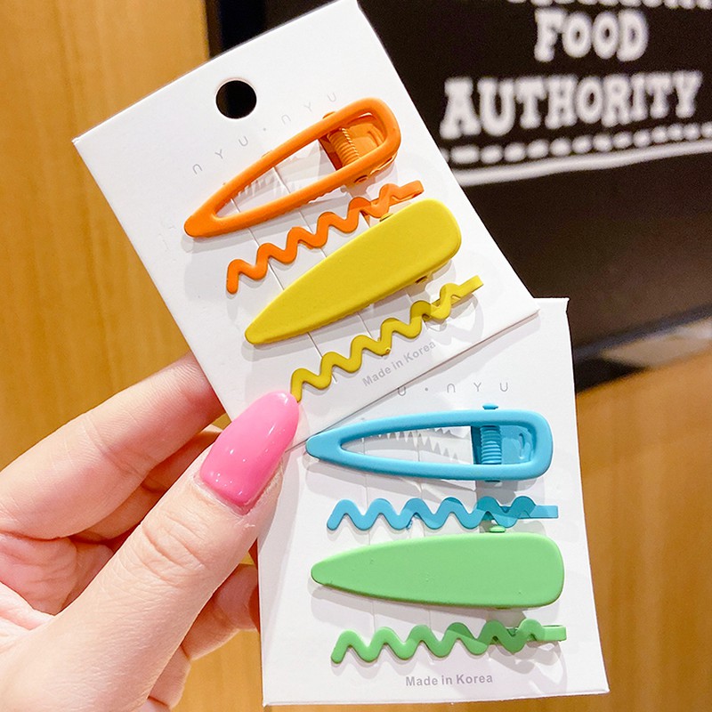 Set 4 Kẹp Tóc Gợn Sóng Nhiều Màu Xinh Xắn Phong Cách Hàn Quốc
