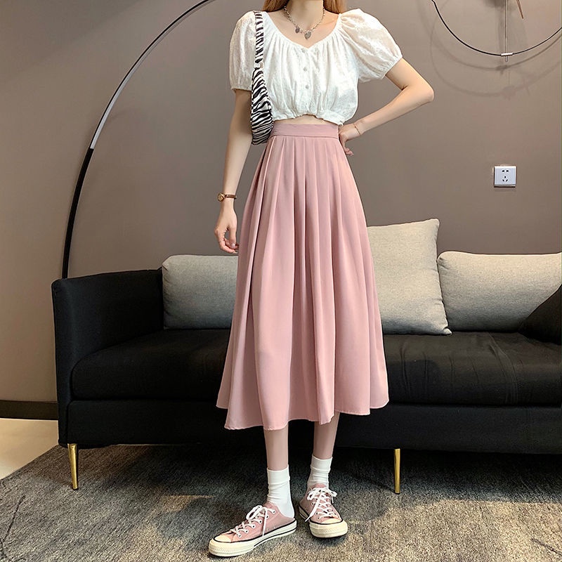 IELGY Chân váy IELGY dáng dài lưng cao phong cách Pháp cổ điển cho nữ