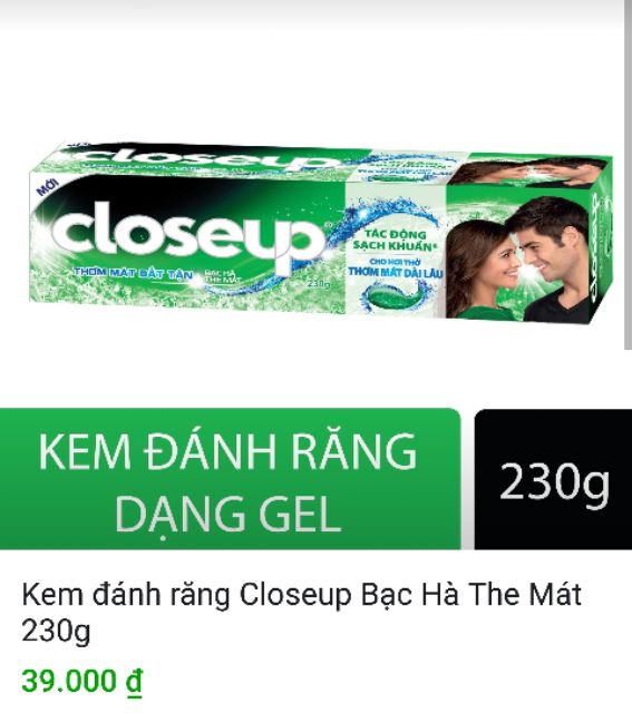 Kem đánh răng closeup bạc hà 30g