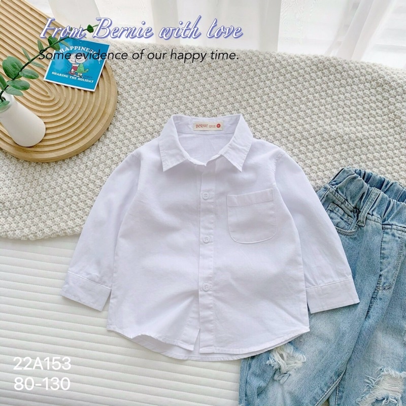 Áo sơ mi trắng dài tay cho bé trai Bernie kèm ca-vat cực bảnh kiểu dáng basic
