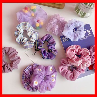 Dây Buộc Tóc Vải Scrunchies Cho Bạn Gái Mã Màu Tím