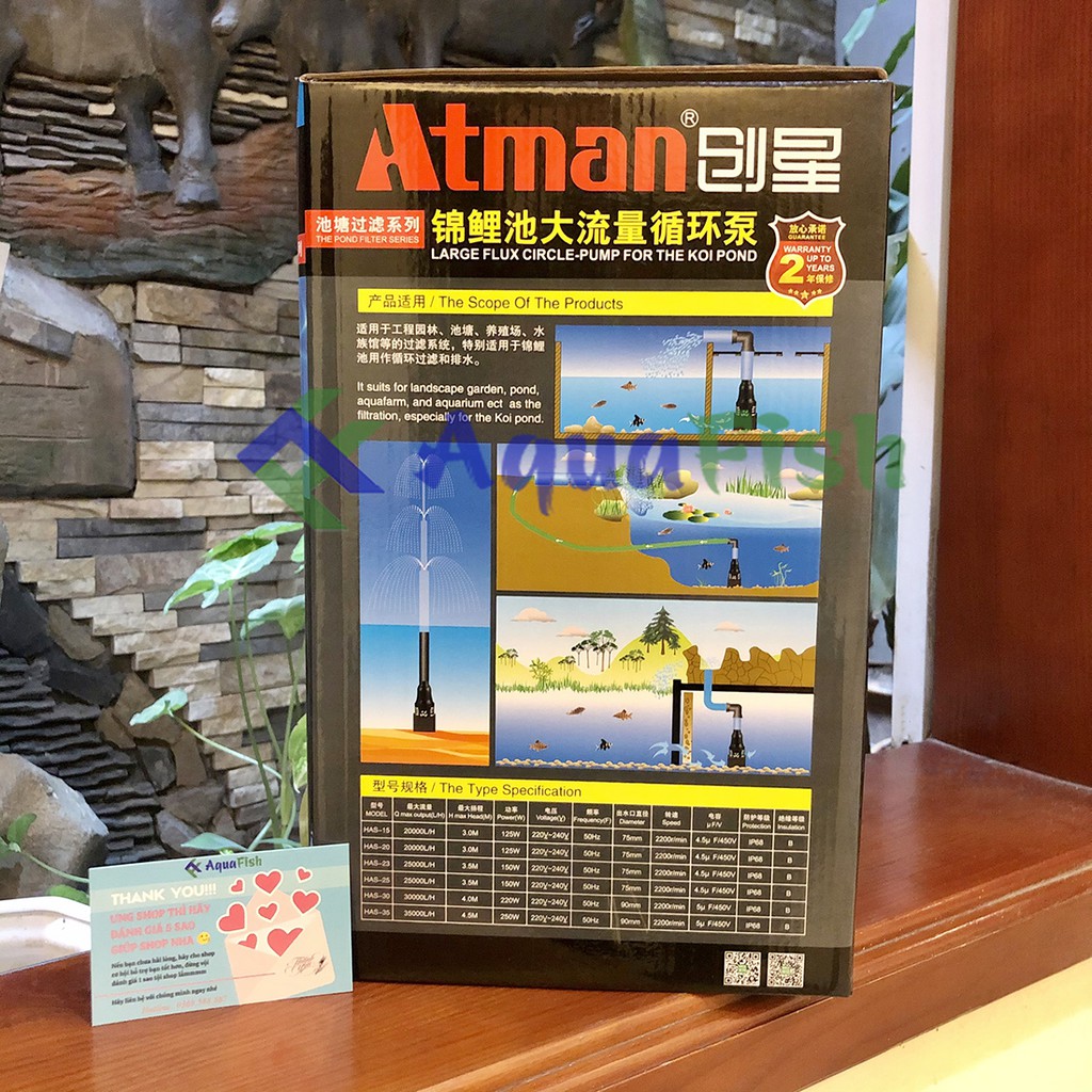 Máy Bơm Chìm Cho Hồ Cá Koi Atman HAS 20- HAS 35 (bơm tạt, thổi luồng hồ cá Koi)