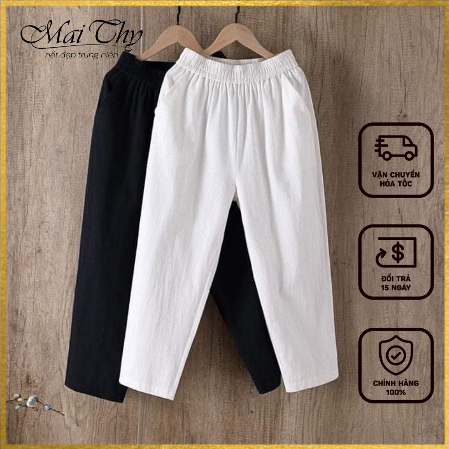 Quần Trung Niên Q004, Mẫu Quần Dài Nữ Form Rộng Ống Suông Thiết Kế Mới Chất Thun (LINEN) Cao Cấp | Thời Trang Mai Thy