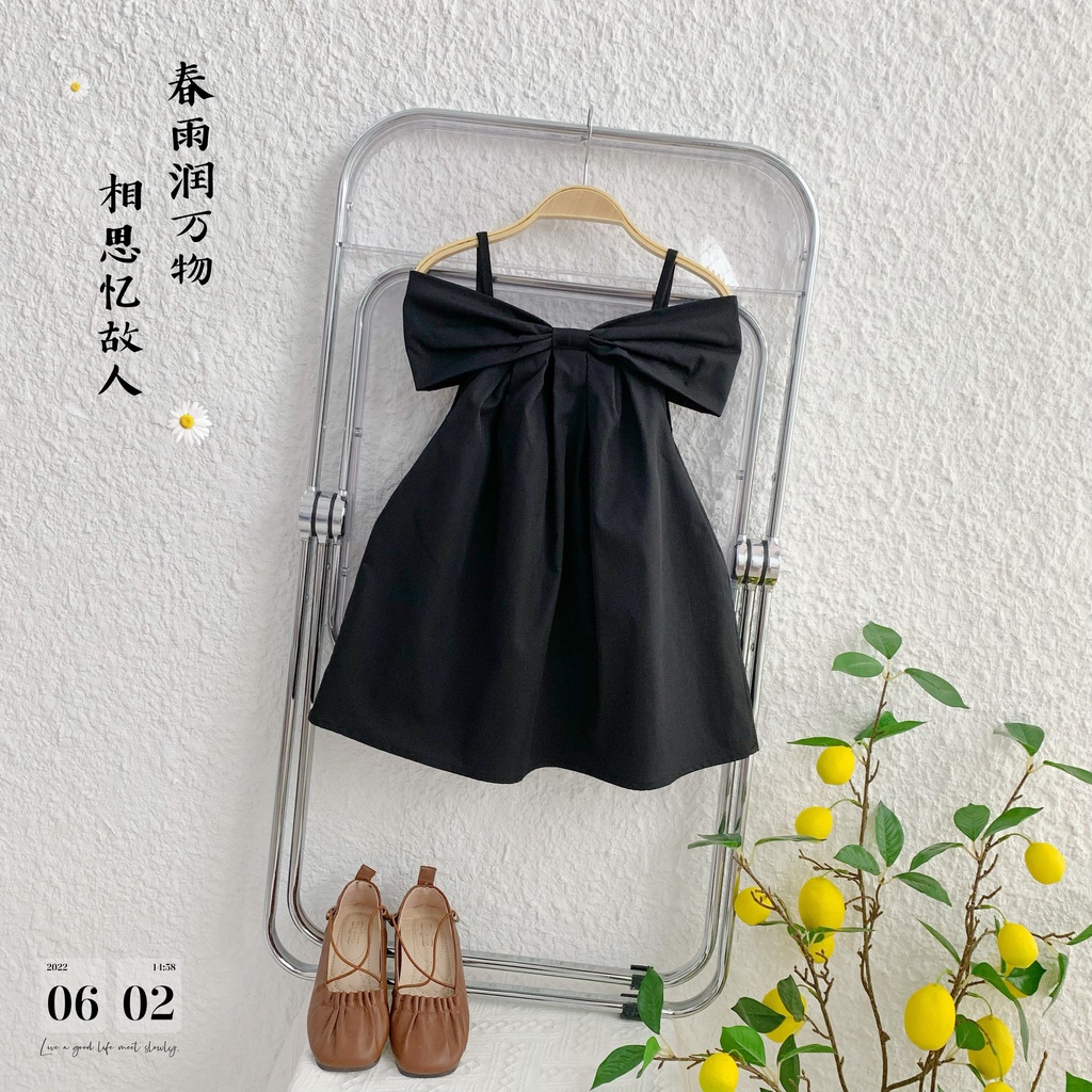 Đầm trể vai nơ Bigbaby bé gái 9-22kg