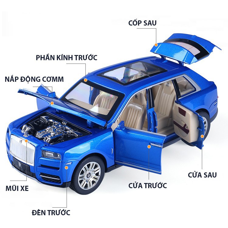 Xe mô hình Rolls Royce Cullinan tỉ lệ 1:24 hợp kim cao cấp, tinh xảo như xe thật