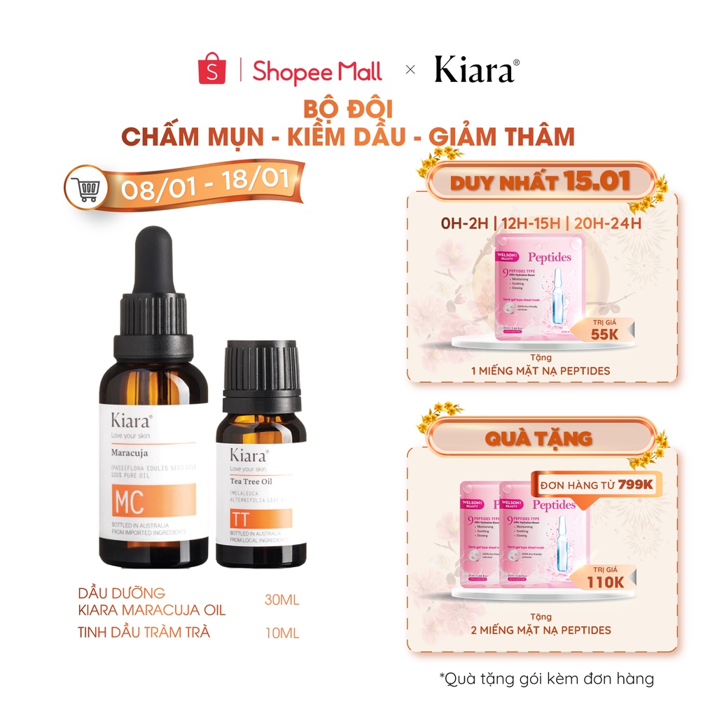 Bộ đôi chấm mụn - kiềm dầu - giảm thâm Kiara Maracuja Oil và Tea Tree Oil