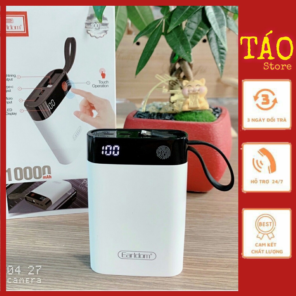 Sạc Pin Dự Phòng Sạc Nhanh 20W Earldom PB37 - Tích Hợp Cáp Lightning, Đèn Led - Bảo Hành 12 Tháng