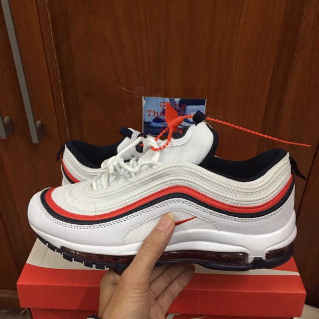 Giày Air Max 97 ( Trắng viền đỏ đen- phản quang)