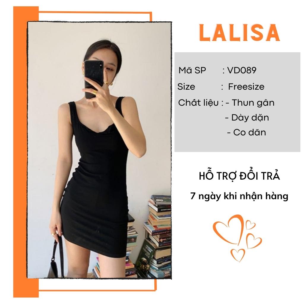 Đầm Body LALISA Váy Ôm Body Nữ Chất Thun Ba Lỗ Cổ Tròn Màu Đen Sexy Đi Dự Tiệc VDE21