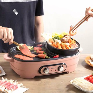 Nồi Lẩu Nướng Điện Chia 2 Ngăn Bằng Nhau, Bếp Nướng 2 Ngăn 2 in 1, Nồi lẩu nướng đa năng 2 trong 1, Bếp điện lẩu nướng 2