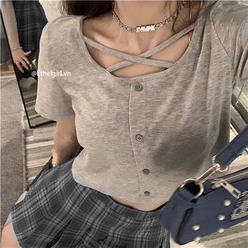 Áo Thun Ngắn Tay Cổ Vuông Dáng Ôm Thời Trang Cho Nữ