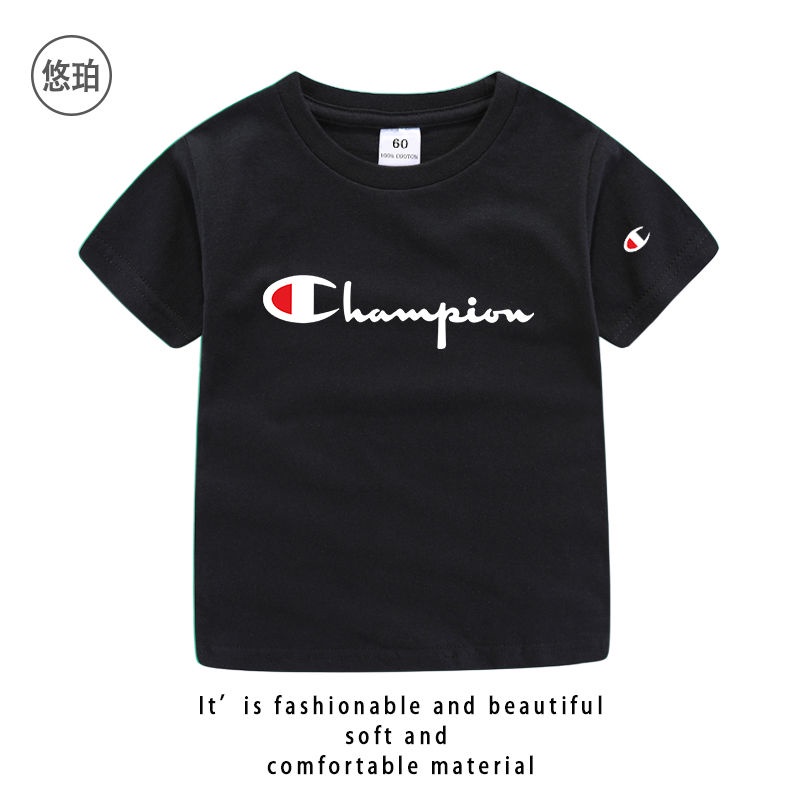 Áo Thun Cotton Tay Ngắn In Chữ Champion Thời Trang Mùa Hè Phong Cách Hàn Quốc Cho Bé