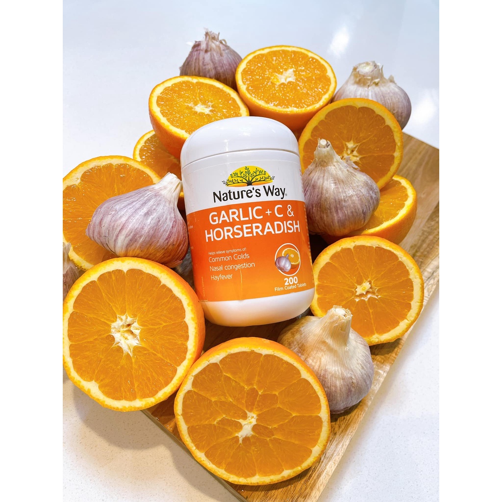 VIÊN UỐNG TĂNG CƯỜNG SỨC ĐỀ KHÁNG GARLIC + C & HORSERADISH NATURE'S WAY 200 VIÊN