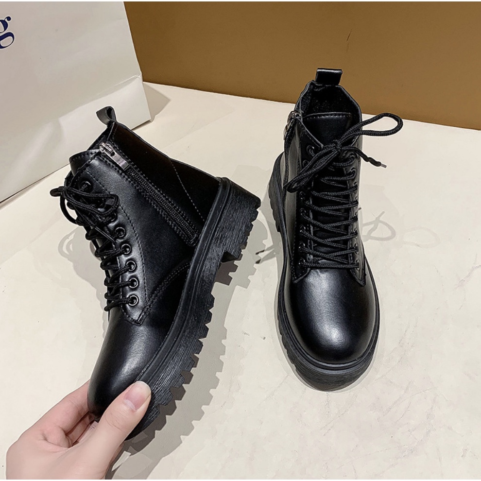 Giày bốt nữ khoá kéo đế cao 4cm chất da mền G27 mã số 50 +Tặng 1 đôi vớ dễ thương + 2 sợ dây giày