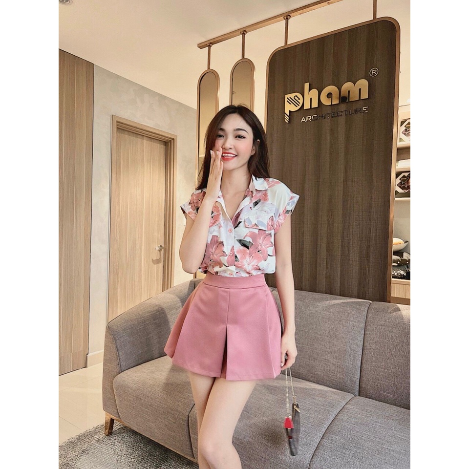 Set áo hoa quần giả váy, mã SP T18