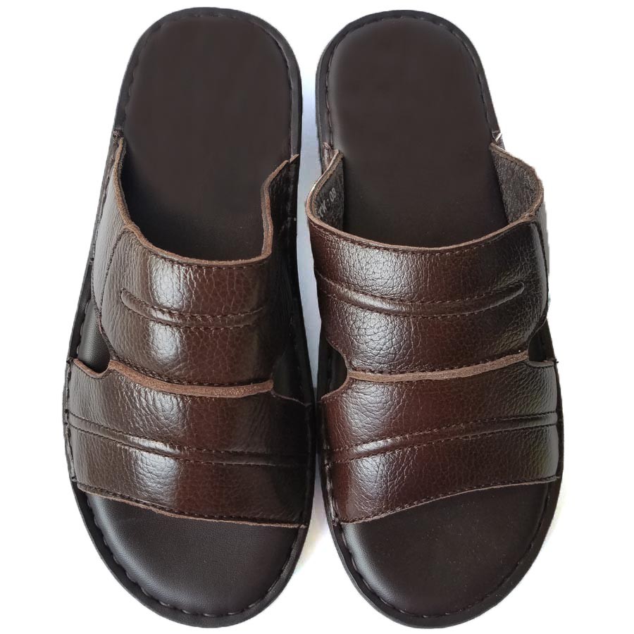 Dép Da Nam Da Bò, Dép Nam Quai Ngang Da Bò Thật Khâu Đế Cao Cấp HKT Shop DNA751