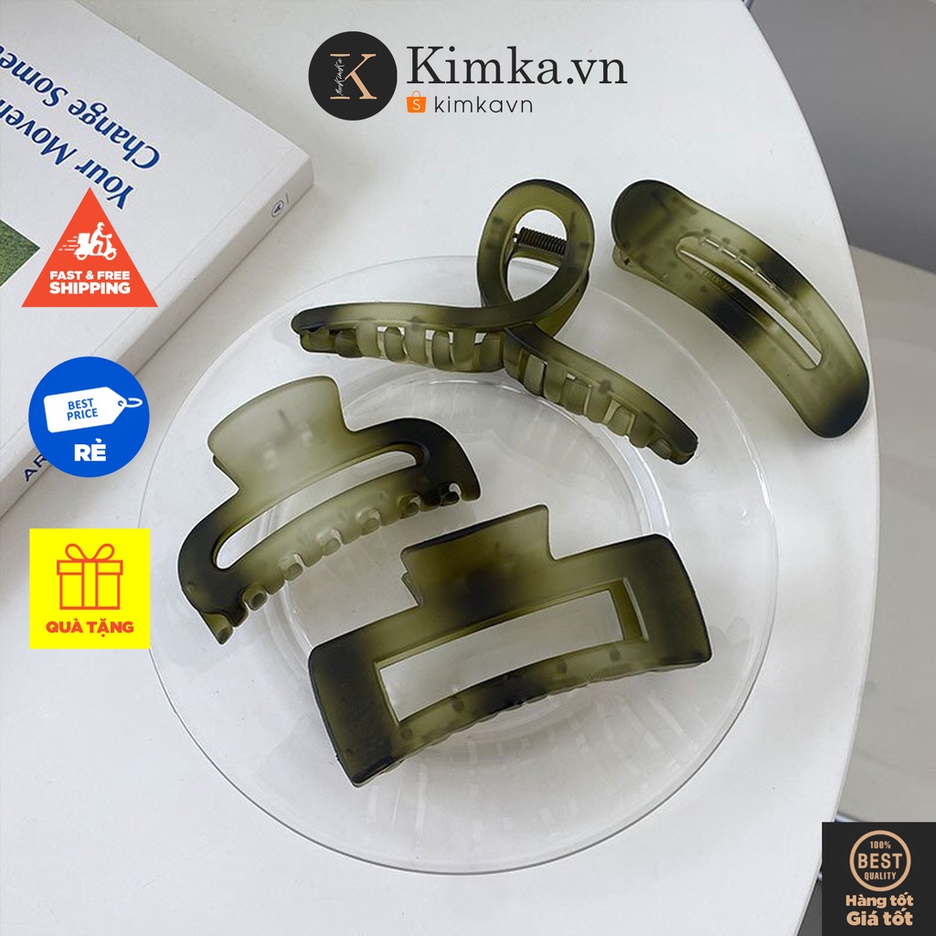 (0224) Kẹp Tóc Nhựa Xanh Rêu Đen Hàn Quốc