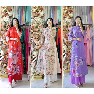 Áo dài tơ cách tân 4 tà DÁNG XƯA