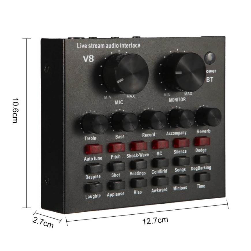 [ Bảo Hành 6 Tháng ] Sound Card V8 Bluetooh - Thu Âm - Livestream - Karaoke online Có auto tune, kết nối bluetooth