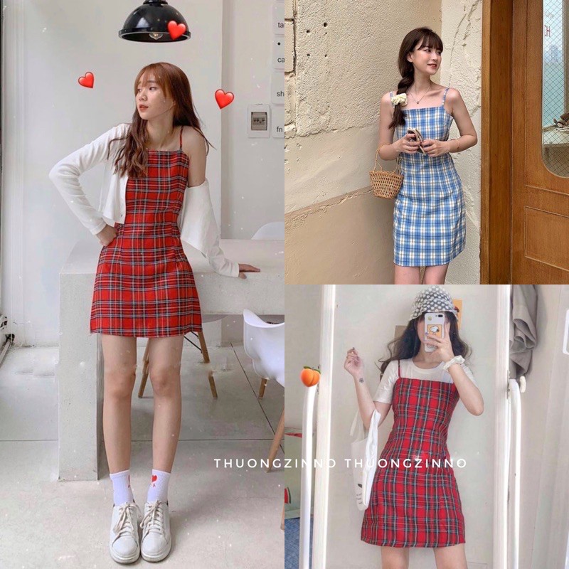 [Ảnh thật/Video] Váy 2 dây kẻ nhiều màu Đầm 2 dây kẻ ulzzang | BigBuy360 - bigbuy360.vn
