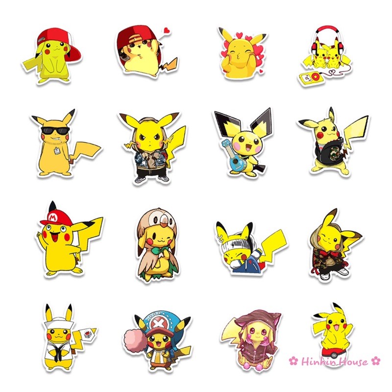 Set 50 Sicker PVC Chống Thấm Nước Chủ Đề Pokemon Pikachu Siêu Cưng Dán Vali, Mũ Bảo Hiểm, Laptop, Guitar, Ô tô, Xe Máy..