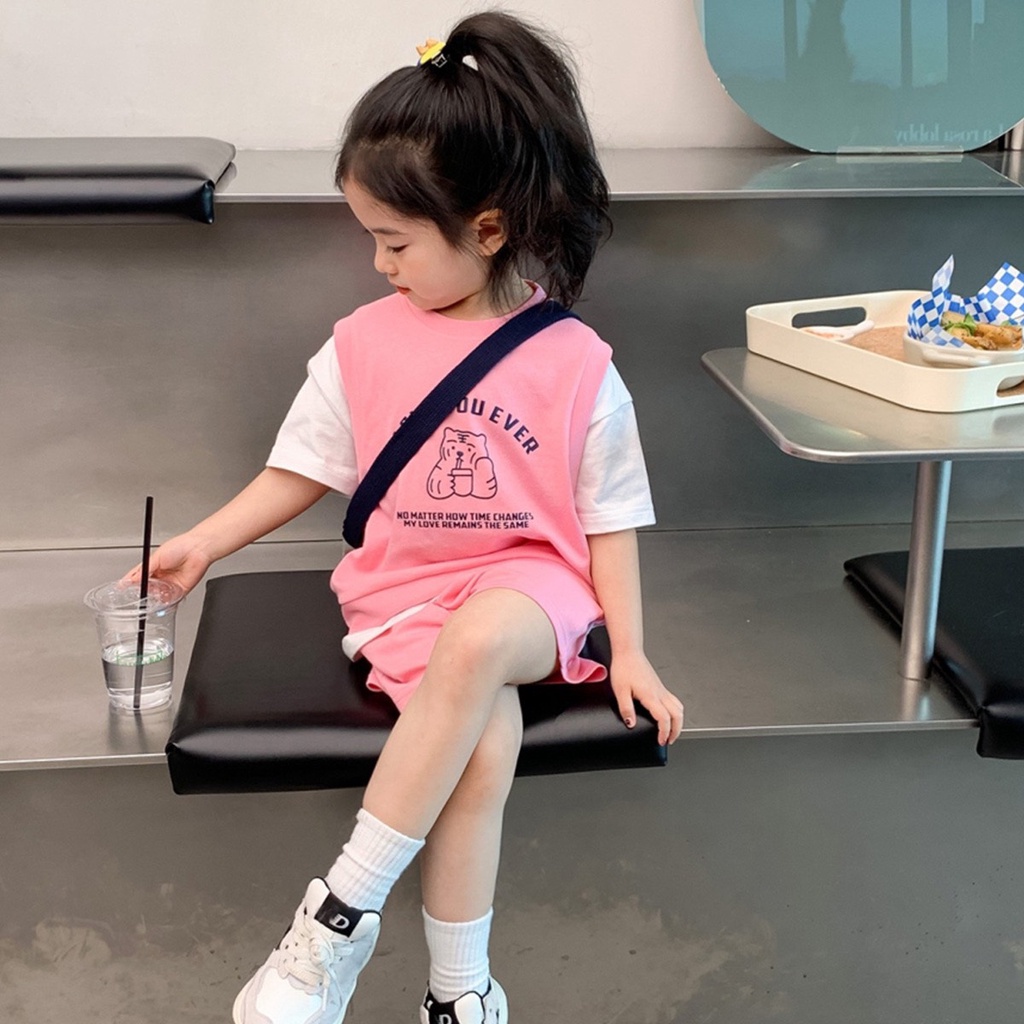 Set áo tanktop mix quần short cho bé gái S885