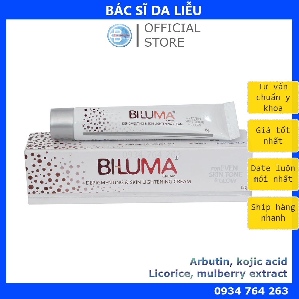 Biluma cream (15g) kem dưỡng trắng da, hết thâm nám, arbutin, kojic acid