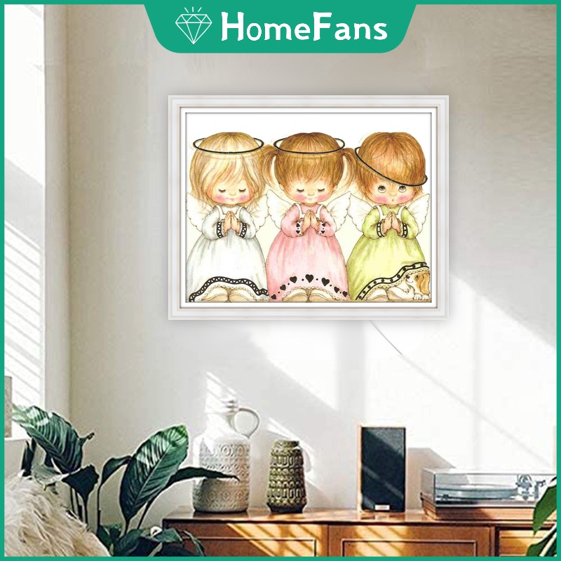 Bộ Tranh Đính Đá 5D Tự Làm Hình Thiên Thần Nhỏ Trang Trí Nhà 50x40cm