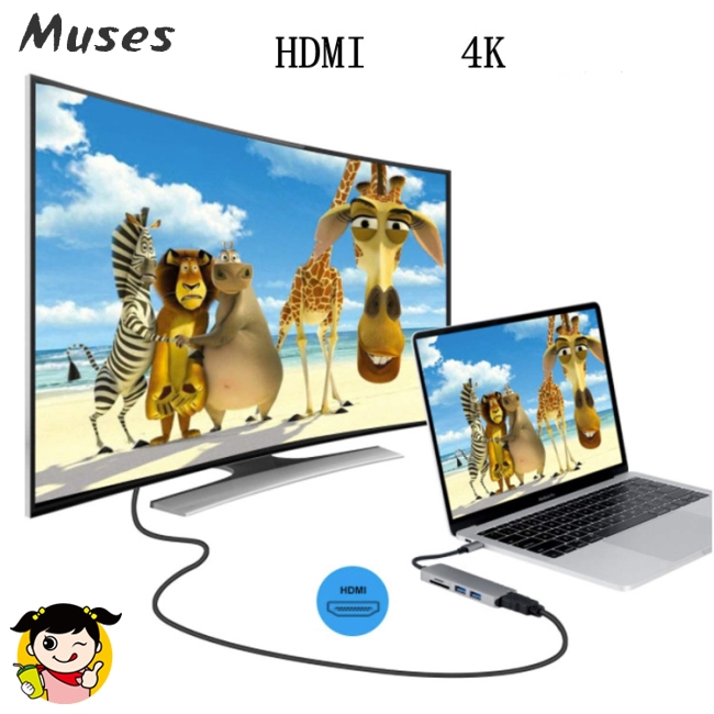 Muse07 Dụng cụ đầu đọc thẻ nhớ SD TF nhiều đầu cắm tiện dụng HDMI 4K HD USB 3.0 USB-C
