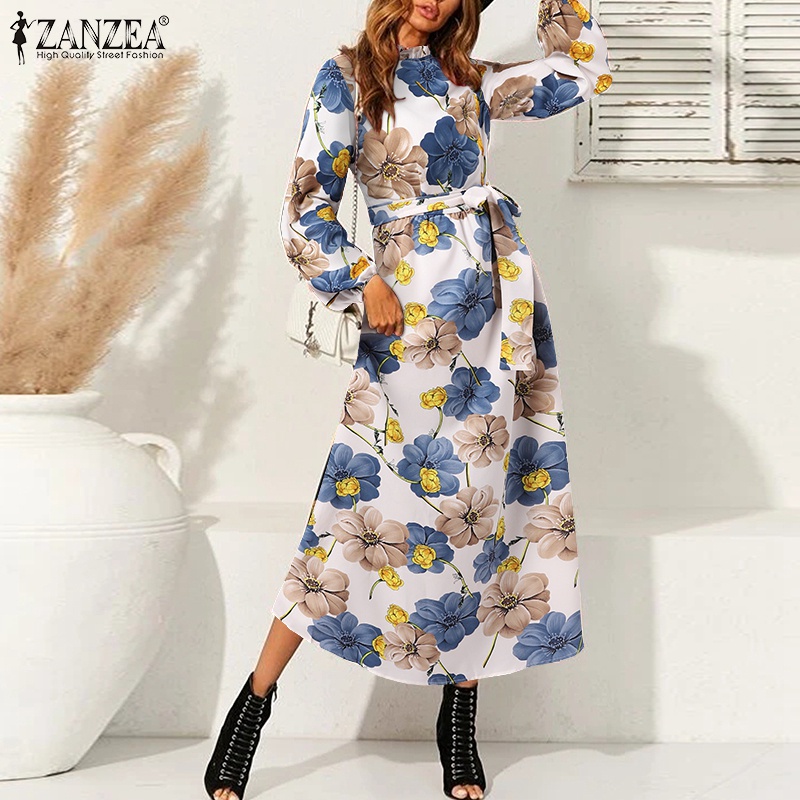 Đầm ZANZEA cho nữ tay dài in hoa phong cách châu Âu cổ điển
