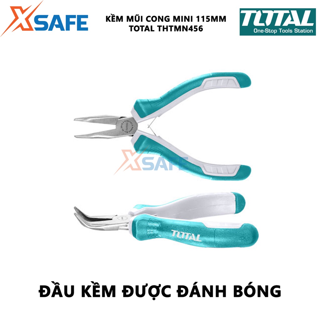 Kềm mũi cong mini TOTAL THTMN456 Kìm mũi cong kích thước 4,5&quot;/ 115mm thép CR-V, tay cầm cách điện, bọc cao su