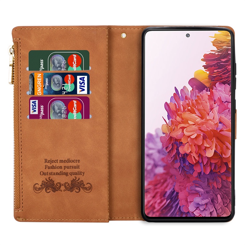 Ốp Điện Thoại Da Pu Ví Lật Có Dây Kéo Samsung Galaxy S10 Plus S9 Plus S8 Plus S7 Edge Note 10 Lite S10 Lite S10+ S9+ S8+