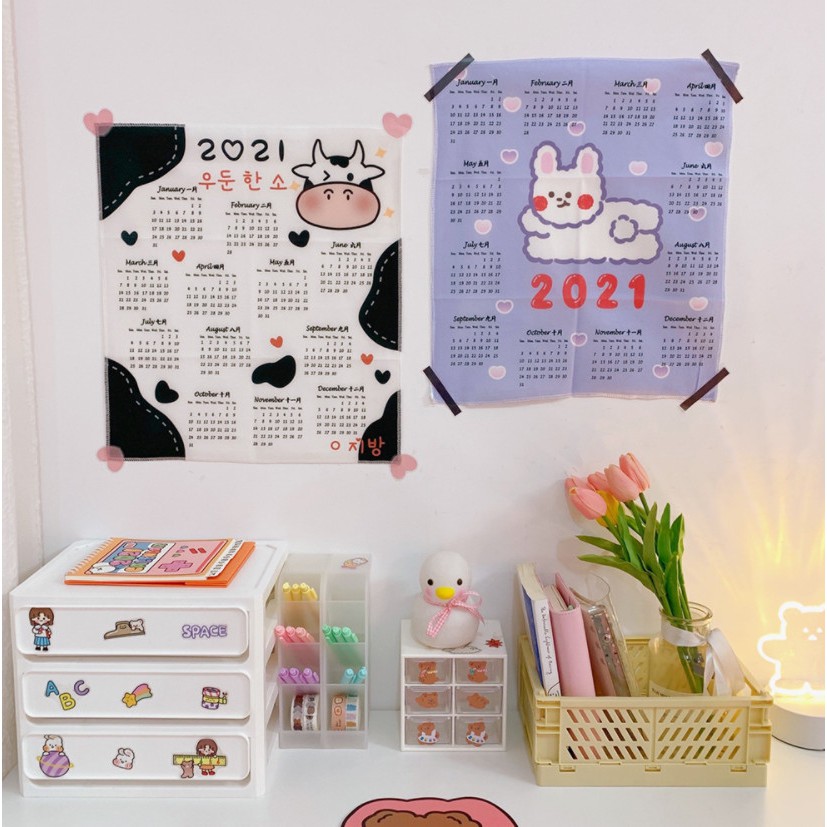 Lịch hình cute bò sữa, gấu mập TẶNG kèm sticker Hàn Quốc ngộ nghĩnh giá rẻ 2021