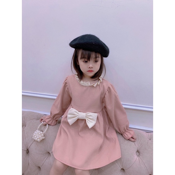 Váy nhung lì phối nơ trắng sn kids