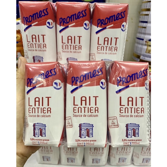 Lốc 3 hộp 200ml sữa tươi Pháp Promess Nguyên chất-Ít béo-Vitamin