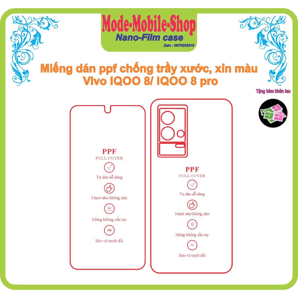 miếng dán ppf chống trầy xước xỉn màu điện thoại vivo iqoo 8/ iqoo8 pro