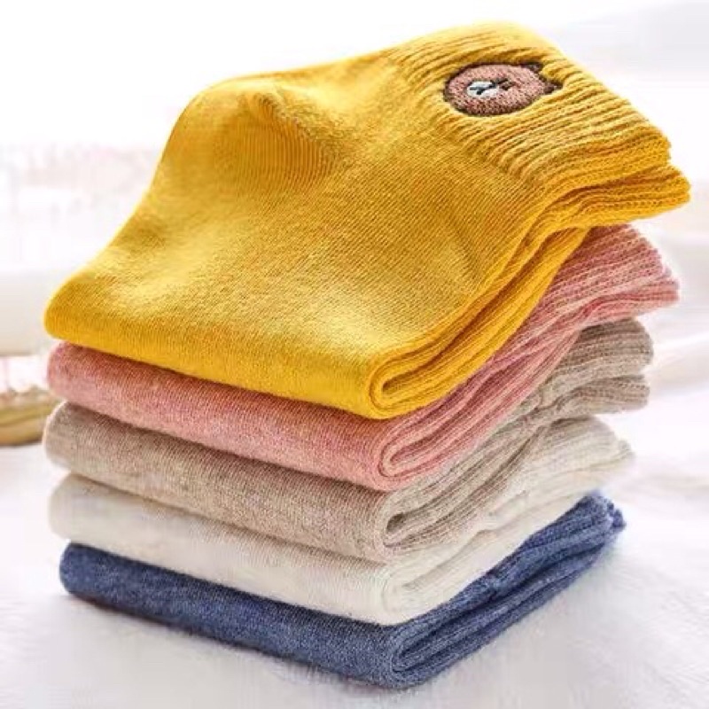 Tất nữ vớ nữ cổ ngắn họa tiết gấu cute Hàn Quốc cotton mềm mịn thông thoáng