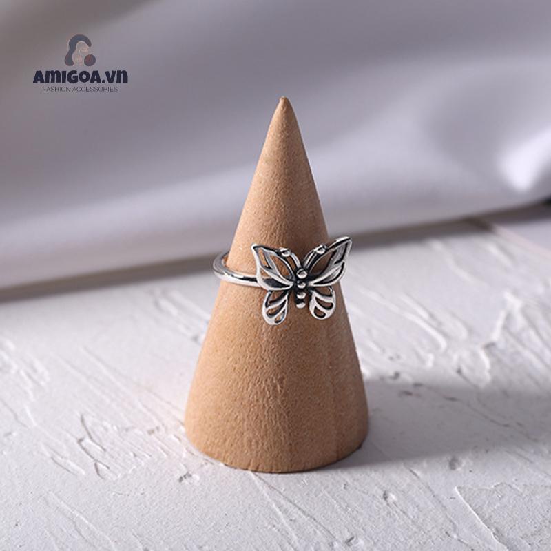 ✨✨Đơn giản phong cách retro có thể điều chỉnh rỗng bướm bạc mở nhẫn