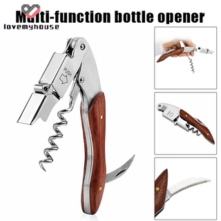 ☁ி☁ Multifunction Corkscrew Wine Bottle Opener Stainless Steel Rosewood Cutter